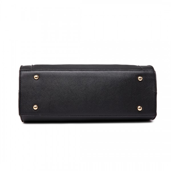 LT1650 - Miss Lulu Textured Leather Look Square Pocket Shoulder Handbag Black LT1650 - Miss Lulu Textured Leather Look Square Pocket Shoulder Handbag Black